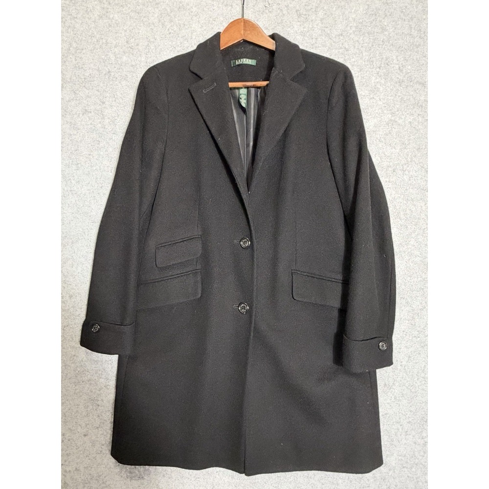 Lauren Ralph Lauren Womens 10 Black Wool Blend Coat Single Breasted Notch Lapel